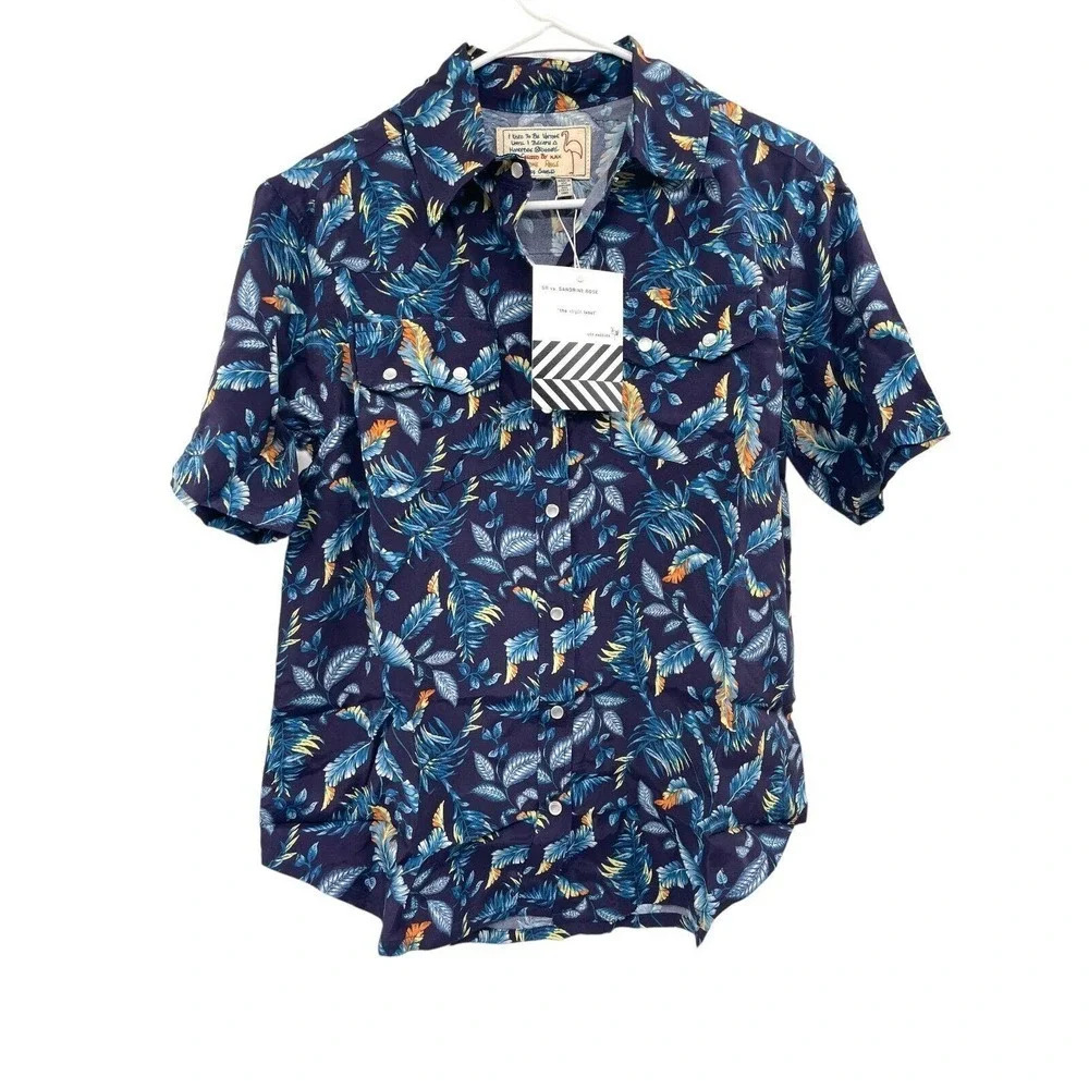 Sandrine Rose X Free People Hawaiian Miyako Pearl Snap Navy Blue Shirt XS